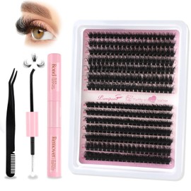 Parriparri 280Pcs Individual Lashes Kit Fluffy Cluster Lashes 60D+80D Russian Lashes Cluster with 2 in 1 Bond&Remover and Tweezers 3D Volume Lash Extensions