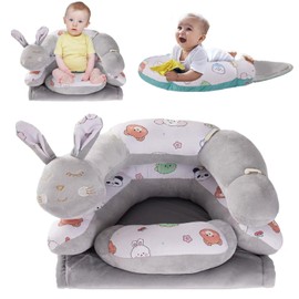 HbJoAixi 2-in-1 Tummy Time Mat Floor Seated Support Pillow,Baby Tummy Breastfeeding Time Pillow Support for Newborns and Older Babies with Detachable Support Pillow (Rabbit and Bear)