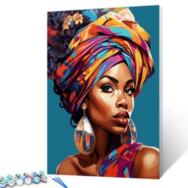 African American Woman Paint By Bumbers for Adults Graffiti Women Afro Girl Portrait DIY Paint by Numbers Acrylic Paint Canvas Abstract Black Women Painting Kits Art 16x20 Inch （without Frame）