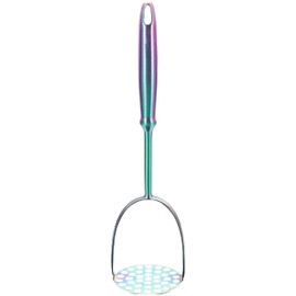 Rainbow Potato Masher Stainless Steel Heavy Duty Ergonomic Handle for Mashed Potatoes Avocado Ground Beef & Beans Dishwasher Safe Kitchen Tool (Rainbow Round Style)