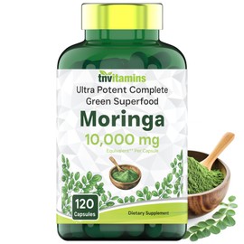 tnvitamins Moringa Capsules 10,000 mg - 120 Capsules | Pure Moringa Oleifera Leaf Powder Supplement | Powerful Green Superfood | Super Greens Powder Pills | Non-GMO, Made in The USA!