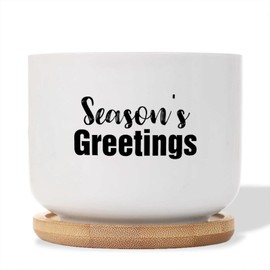 DecStic Season's Greetings Planters Ceramic Bible Verse Round Plant Pots with Drainage Holes and Bamboo Tray Pot for Home Office Desk Garden
