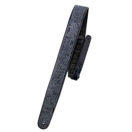 Walker & Williams DLX-282 Black Leather Padded Guitar Strap with Embossed Tooling