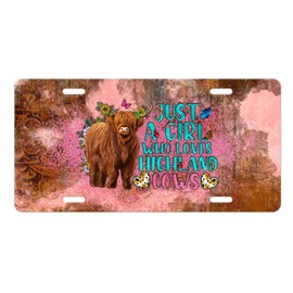 Farm Country Vanity Aluminum Front License Plate (Just a Girl Who Loves Highland Cows)