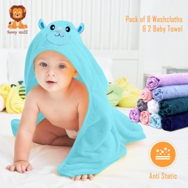 Sunny zzzZZ Juego de toallas de baño con capucha para bebé, artículos esenciales para bebé recién nacido, toalla de baby shower, regalos para bebés y niños pequeños, 2 toallas y 8 toallas pequeñas, búho y rinoceronte