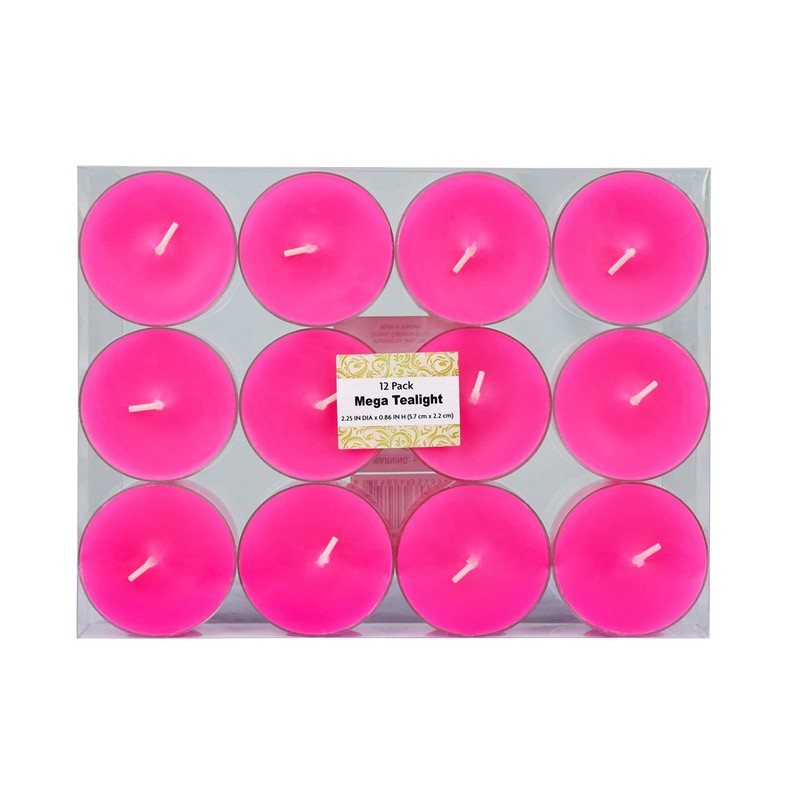 Zest Candle 12-Piece Tealight Candles, Mega Oversized Hot Pink s