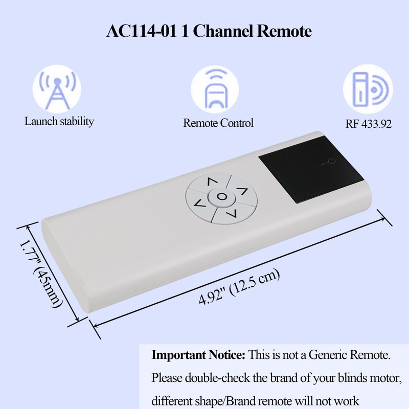 AC114-01 Remote Control (RF 433.92MHz) 1 Channel Wireless Blinds Controller