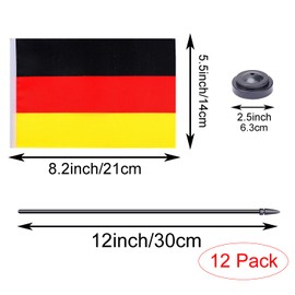ZXvZYT Germany Flag Banner Germany Desk Flag Set Small Mini German Office Table Stick Flags with 12" Solid Pole Black Stand Base Decorations (12 Pack)