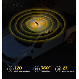 Xprite 14 inch 120 LED Rooftop Emergency Strobe Light Bar Heavy-Duty Flashing Warning Lights w/Adjustable Mounting Brackets, for Construction Vehicles Towing Work Trucks Plows Pickup - White Amber