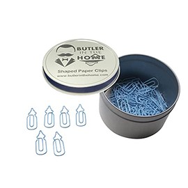Butler in the Home 100 Count Baby Bottle Gender Reveal Shaped Paper Clips Great for Paper Clip Collectors or Office Gift - Comes in Round Tin with Lid and Gift Box (Blue)