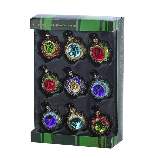 Kurt Adler 45mm Glass Multicolored Set of 9 Reflector Ornament Set, Multi, 9 Piece