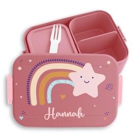 Children's Bento Box Midi Lunch Box for Mepal Bento Box - Rainbow Shooting Star - 900 ml - Pink - Name Lunch Box Girls School Rainbow Star Nursery Gifts