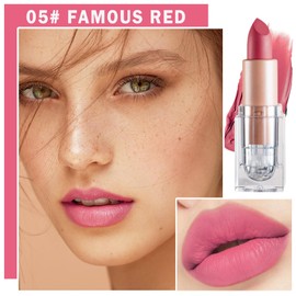 IONSGAKO Matte Nude Lipstick Velvet Lip Gloss Non-Fading Non-Sticky Cup Nude Lipstick Matte Lip Stain Long Lasting Waterproof Lipstick for Women Girls Daily Lip Makeup-605 Famous Red