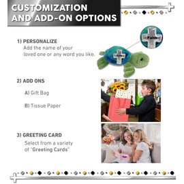 DolliBu Blue Tie-Dye Green Sea Turtle Stuffed Animal with Silver Cross and Personalization - Baptism Gifts for Boys and Girls, Dedication Christening Gift Plush Prayer Toy Healing Teddy Bear - 10 Inch