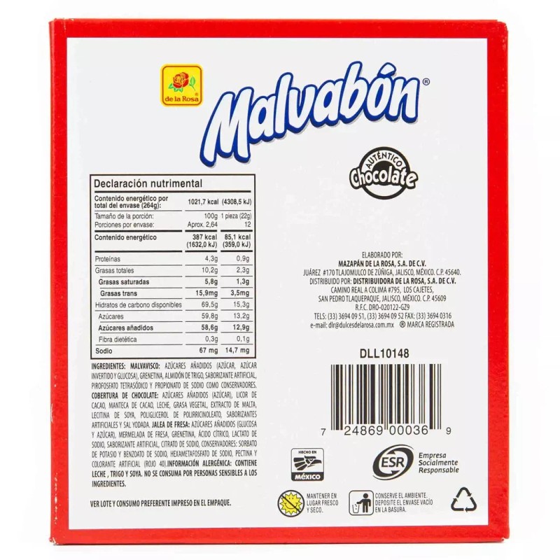 De La Rosa Malvabon Marshmallow with Chocolate 12 pcs