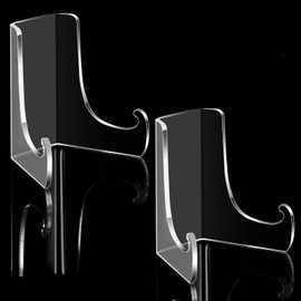 2 Pcs Acrylic Plate Display Stand, Clear Easel Stand Plate Holder Transparent Thickened Card Display Holder for Greeting Card, Frame, Picture, Magazine, CD, Home Decor (3 x 2.6 x 2.2 Inch)