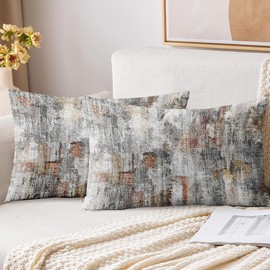 XPHZZL Pack of 2 Gray/Rust Cushion Covers 30cm x 50cm Decorative Square Throw Pillow Covers Home Abstract Style Decor Pillow Cases for Sofa Bedroom Dining Room and Farmhouse 12x20 Inch