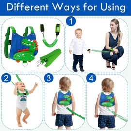 Lehoo Castle Toddler Reins for Boys, 4-in-1 Dino Baby Reins Walking Harness with Anti Lost Wrist Link Toddler, Childrens Reins and Harness Backpack(Dinosaur Blue)
