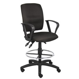 Boss Office Products Multi-Function Fabric Drafting Stool with Loop Arms in Black
