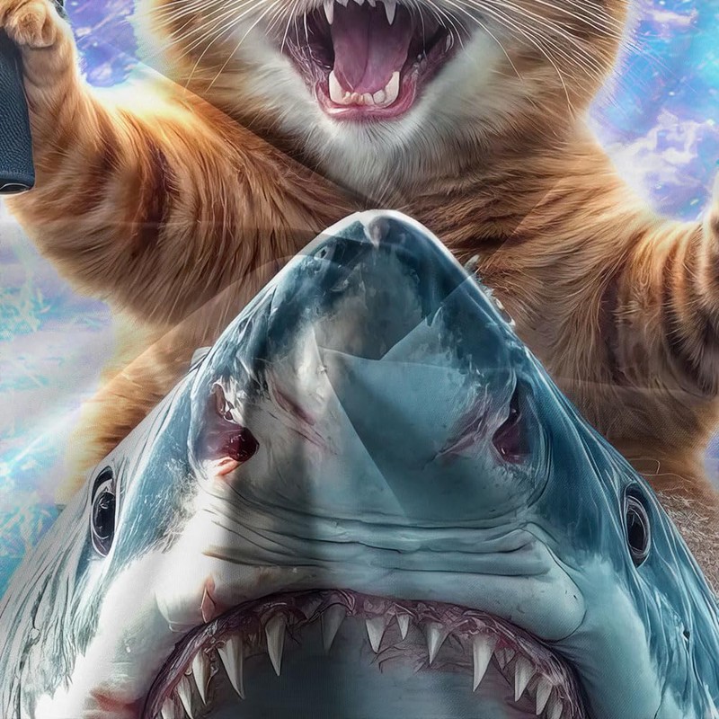 Funny Cat Shower Curtain for Kids, Cute Kitten Riding Shark