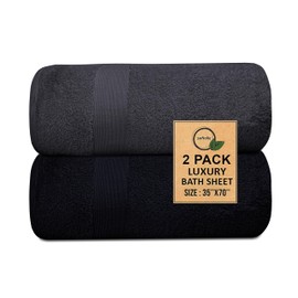Softolle 100% Cotton Luxury Bath Sheets - 35" x 70" - 600 GSM Cotton Towels for Bathroom - Set of 2 Super Soft, Highly Absorbent Bath Sheet (Grey/Black, Bath Sheets (35”x70”) Pack of 2)