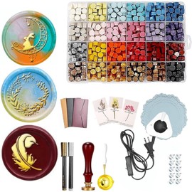 Kandar Sealing Wax Set [All In One Complete Set Recommended by Experts and Authors] Stamp Head, Wax Seal, Bulk Wax Seal, Letters, Invitations, Blessings, Confessions, Letters, Decoration, DIY Instruction Manual Included (A Set of Electric Furnace))
