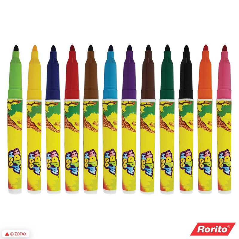 12 Vibrant Shades RORITO Happy Hoo Xtrafun Soft Colouring Marker