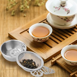 VEIREN 2 Pieces Tea Strainers with Drip Bowl Stainless Steel Loose Leaf Tea Filter with Butterfly Handle Reusable Fine Mesh Tea Interval Diffuser for Loose Leaf Coffee Herbal Spice(Style B, Silver2)