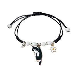 POYAMUSE Lovely Cat and Flower Strand Bracelet - Colorful Beads, Adjustable for Women (cow cat)