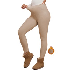 Famulily Womens Fluffy Leggings Extra Thick Warm Casual Pants Plus Size Lady High Waist Tights Wheat Color M