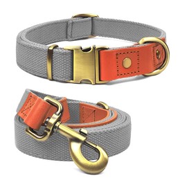 QRDA Dog Collar and Leash Set Silver Gray Adjustable Durable Nylon Pet Collars with Leashes Tactical Dog Leash Breakaway Dog Collar for Medium/Large Dog