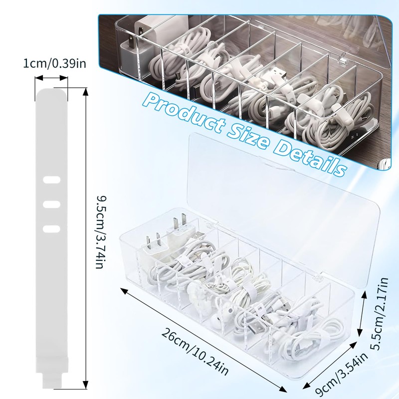 2 Packs Clear Cable Organizer Boxes with 20 PCS Cable