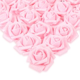 IPOPU Artificial Roses,25pcs Pink Roses Artificial Flowers Glitter Flowers Foam Rose with Stem for DIY Wedding Bridal Bouquet Home Party Decoration(Pink)