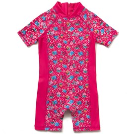 BONVERANO Little Girls' Swimming Costume One Piece with Swimming Cap UV Protection 50+, red
