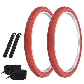 PRO+ Pair of Bicycle TIRE 24" X 1.75" RED/RED SIDEWALL COMP III Tread (2) Tires W/Tubes & TIRE LEVERS BMX Bike P-104A