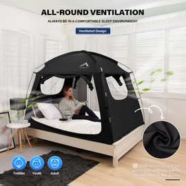UNIHIMAL Bed Tent for Indoor Portable Light Reducing Full Size Canopy Tents Breathable Lightweight Private Space for Bed(Black)