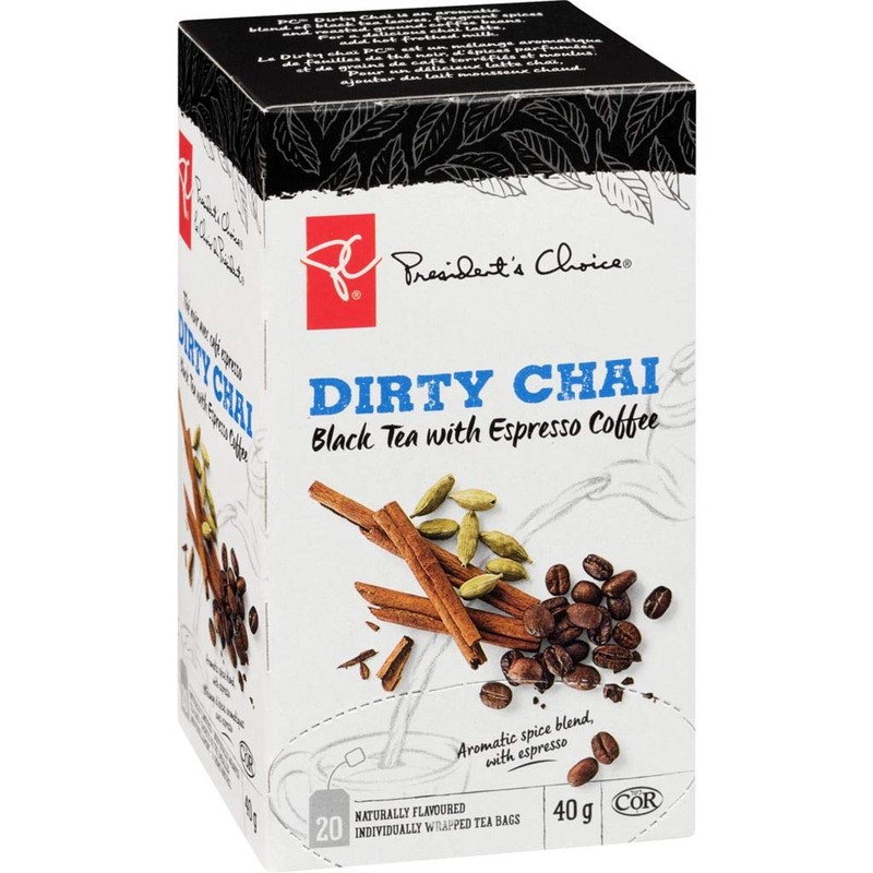 PC Dirty Chai Black Tea + Espresso Coffee, 20ct, 40g,