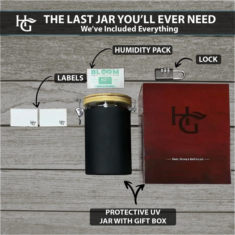 Herb Guard Airtight Jar with Built-in Hygrometer and Glass Jar