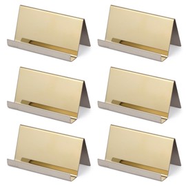WENLISELL 6Pcs Stainless Steel Business Card Holders, Champagne Gold Business Card Stands, Metal Business Card Display for Desk Office, Desktop