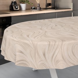 ANRO Tovaglia cerata, lavabile, motivo astratto, colore beige, ovale, 200 x 140 cm, bordo tagliato