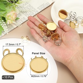 PATIKIL Stainless Ring Blank, 20mm 10 Pcs Adjustable Finger Ring Blank Base Bezel Trays Flat Pad Tray for Jewelry Making Finding DIY Carvings, Gold