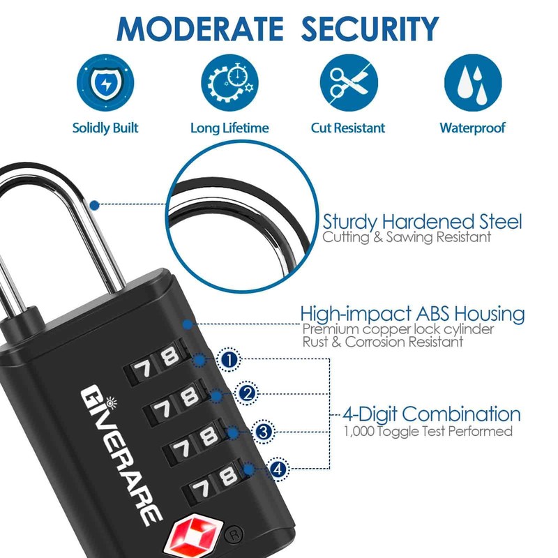 4 Pack TSA Approved Travel Luggage Locks 4-Digit, Open Alert