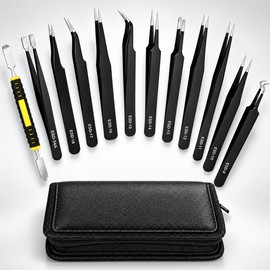 12-Piece Precision Tweezers Set for Electronics Repair – Anti-Static Stainless Steel Tools with Case for Phone & Craft Work