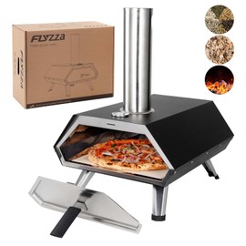 FLYZZA 12 Inch Wood-fired Pizza Oven, Pellet Pizza Stove with Thermometer and Pizza Stone, Portable Foldable Stainless Pizza Maker for Outside Camping