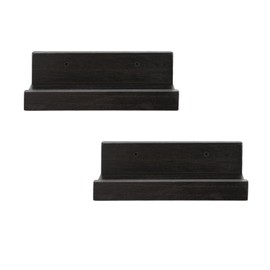 Z metnal Small Floating Shelves, Mini Natural Wooden Display Wall Shelf for Picture Ledge, Black, Wall Mounted, 20 x 14cm, 2 Pcs