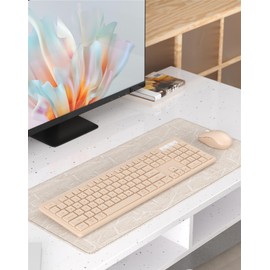 Wireless Keyboard Mouse Combo - 2.4Ghz Office Quiet Keyboard and Mouse Wireless - 104 Keys Full Size Ergonomic Key Board for Laptop, Computer, PC, Notebook (Full Size Khaki)