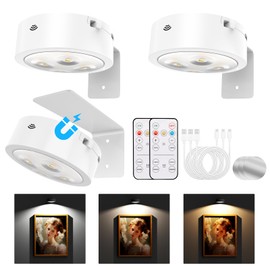 Tututry Picture Lights for Wall, Painting Frame Lights with 3 Lighting Modes, Rechargeable Battery Operated Wall Lights, Magnetic Led Painting Lights with Remote Dimmable and Timer (White, 3Pack)