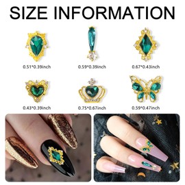 WOKOTO 30pcs Green Crystal Nail Art Jewels Heart Butterfly Drops Green Nail Rhinestones Luxury Nail Charms Emerald Heart Charms for Nails 3D Big Green Nail Gems Crystals Diamonds Jewelry Stones