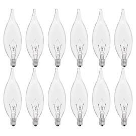 CYLYT 12-Pack E12 Candle Light Bulbs 40W Warm White 2500K, 380 Lumen Dimmable Chandelier Light Bulbs for Ceiling Fan, Pendants or Outdoor, CA10 Clear Candelabra Base Bulbs