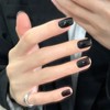 Fuyunohi Nail Tip, Black, Short False Nails, Set of 24,